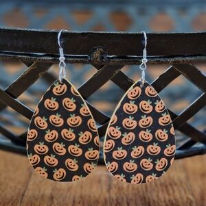 Hand Crafted Black & Orange Pumpkin Teardrop Earrings